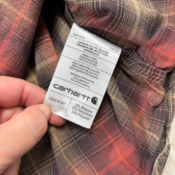 Carhartt Men's 2XL Relaxed Fit Plaid Pearl Snap Long Sleeve Shirt Western Workwe - Picture 6 of 8